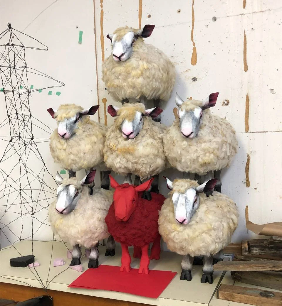 Original sheep sculpture, made from styrofoam and real wool